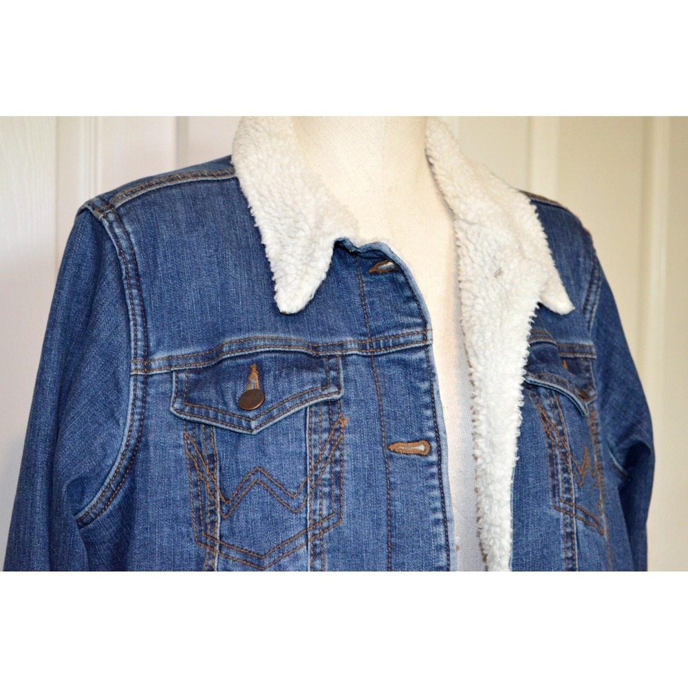 Vintage Wrangler Jacket Coat Womens XXL Blue Denim Sherpa Lined 90s